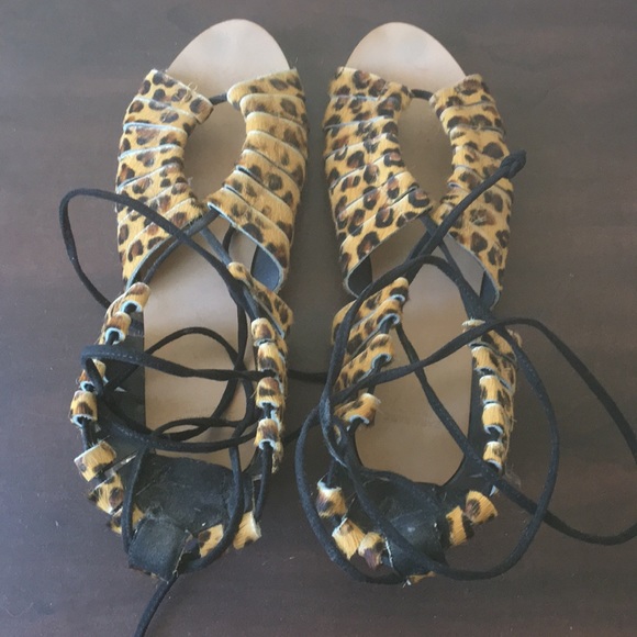 Zara Shoes Zara Lace Up Leopard Print Sandals Poshmark